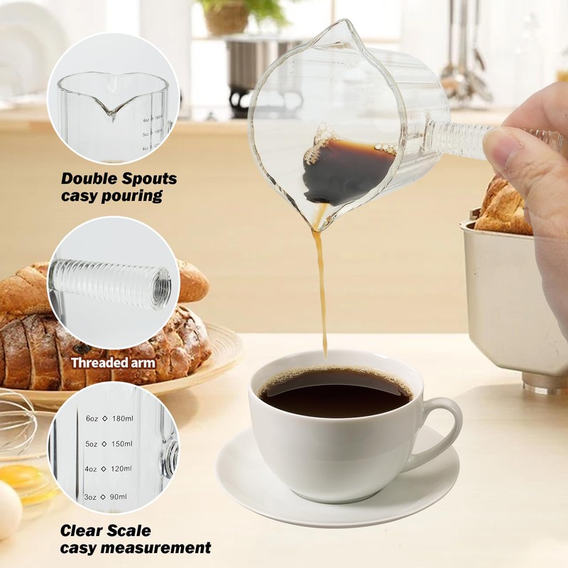 Steviieden Glass Espresso Cup 6 OZ, Double Shots Measuring Cup