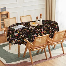 Horaldaily Regular Tablecloth 60×84 Inch Oval, Seasonal Black Vintage Moths Washable Seasonal Table Cover for Party Picnic Dinner Decor