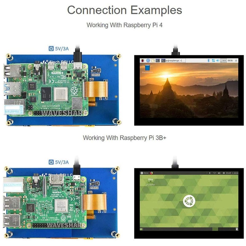 waveshare Monitor de visualización táctil de 5 pulgadas para Raspberry