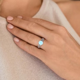 STARCHENIE Celtic Knot Promise Ring for Women 925 Sterling Silver Engagement Wedding Band with Created Opal (Size 6)