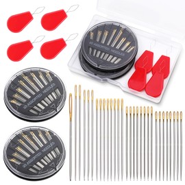 Ftyiwu 60 Pack Hand Sewing Needles, Embroidery Needles Kit Assorted, 6 Sizes Large Eye Sewing Needles with Threaders for DIY Craft Projects, Handsewing, Sewing Repair