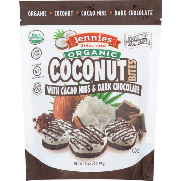 Jennies Organic Coconut Bites with Cacao Nibs, Gluten Free, Non-GMO,
