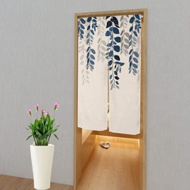 ChloropLastid Blue Eucalyptus Doorway Curtain, Floral Watercolor Leaves Tapestry for Wall Hanging, Japanese Noren Bedroom Partition Kithchen Divider Bathroom Door Decor 33.5"x 59"