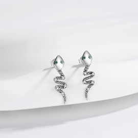 Snake Earrings for Women: 925 Sterling Silver Snake Stud Earrings Black Snake Dangle Stud Earrings Costume Animal Band Studs Party Statement Jewelry Gifts, 925, Cubic Zirconia