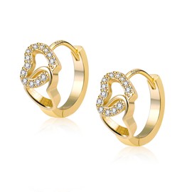 Gold Earrings for Women, Small Heart Hoop Earrings Zirconia Hoops Earring Hypoallergenic Small Huggie Hoop Earring Zirconia Heart Hoops for Women Girls