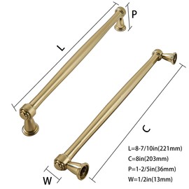 khtumeware 2 Pack 8 Inch(203mm) Brushed Brass Cabinet Pulls, Brushed Gold Kitchen Cabinet Handles Gold Kitchen Cabinet Hardware for Cupboard Drawer Handles Dresser Pulls