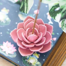 Ceramic Water Lily Incense Holder, Pink Lotus Flower Design, Decorative Stick Burner