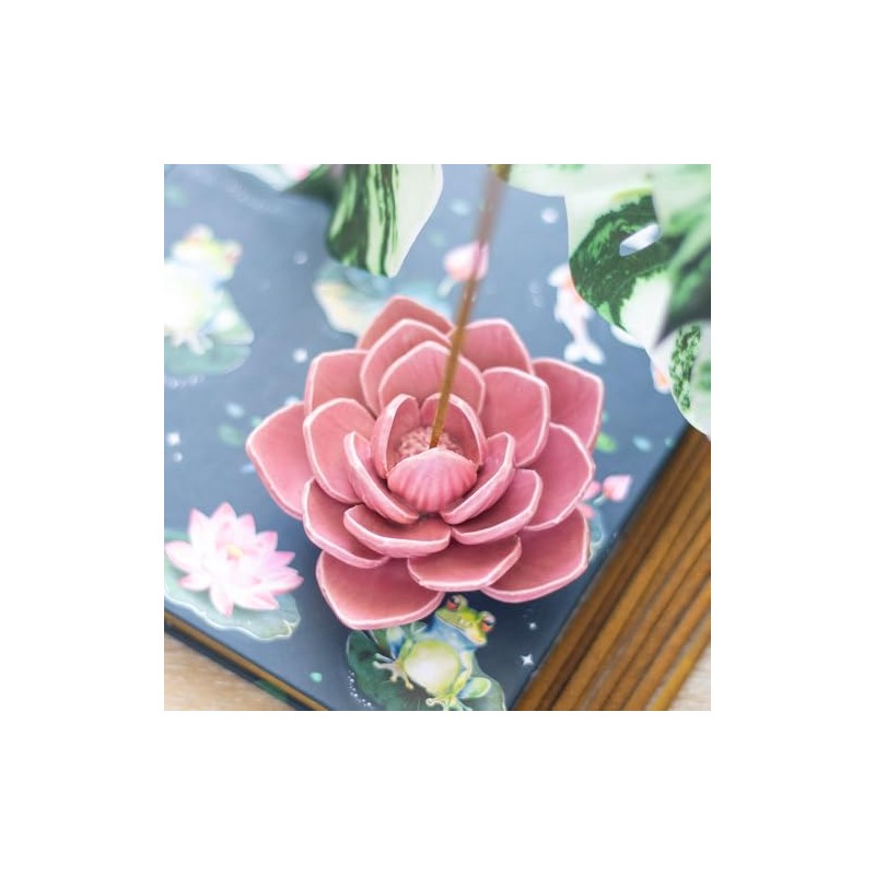 Ceramic Water Lily Incense Holder, Pink Lotus Flower Design, Decorative