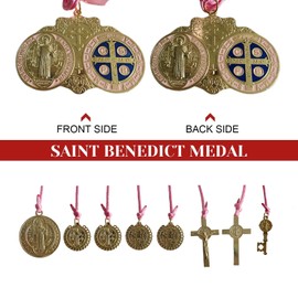 Escapularios Catolicos, 2 colgantes de medalla dorada de San Benito para protección de bendición, crucifijo de San Benito, medalla católica de San Benito, joyería hecha a mano, regalo para colgar en
