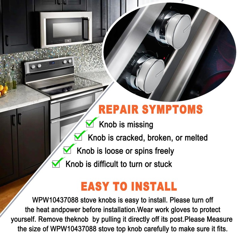 WPW10437088 W10437088 Gas Stove Knobs Replacement for Whirlpool Gas Ranges