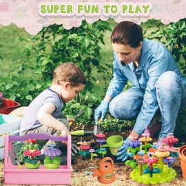 deAO Kids Gardening Play Set, 57 Pieces with Tools, Apron and Gloves, Pink (Pink)