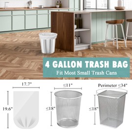 PACCOLYN Small Trash Bags 4 Gallon - 105 Count 4 Gallon Trash Bag, Unscented Small Garbage Bags Bathroom Trash Bags, White 4 Gal Small Trash Can Liners
