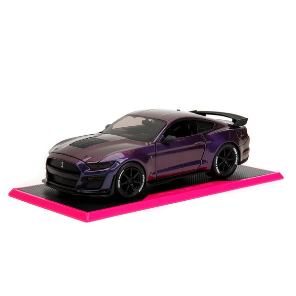 Pink Slips 1:24 W3 2020 Ford Mustang Shelby GT Die-Cast Car w/Base, Toys for Kids and Adults(Purple)