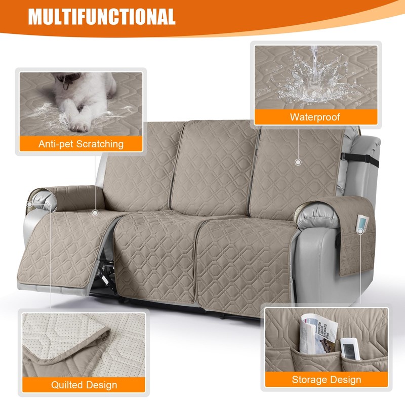 VANSOFY Waterproof Recliner Couch Covers, Sofa Covers 1-Piece Washable Reclining