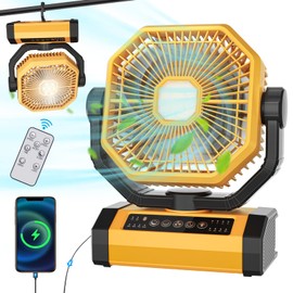 Portable Rechargeable Fan 70Hrs 20000mAh 9-Inch with Auto Oscillating/Remote/Timer/LED Light, Camping Fan for Tent, Travel, Worksite, Poweroutage, Strong Hurricane, Cordless Fan, Battery Operated Fans