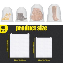 40 Pcs Dust Proof Drawstring Purse Storage Bag Breathable Non Woven Fabric Shoe Bag Dust Bags for Handbags Nonwoven Cloth Storage Pouch Dust Cover for Shoe Boots Purse Travel Storage Organizer, White