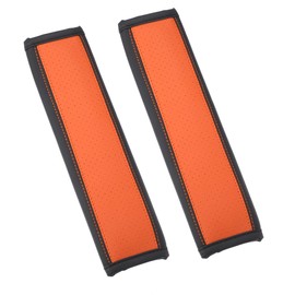 X AUTOHAUX 2pcs Car Seat Belt Cover Neck Mat Faux Leather Hole Black Orange