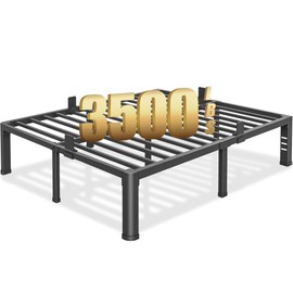 16 inch Full Size Bed Frame with Round Corner Legs and Headboard Hole Mattress Slide Stopper 3500 lbs Heavy Duty Metal Platform,Steel Slat Support,No Box Spring Needed,Easy Assembly,Noise Free