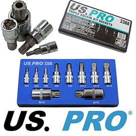 US PRO 10pc 1/4" 3/8" 1/2" Drive Triple Square Spline Bit Sockets M4 - M18 3388