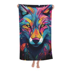 Beach Towel Colorful Wolf Theme Sand-Free Microfiber Towel Gifts Ultra Soft Quick Large Size Dry Pool Towel Absorbent Towel Lightweight Towel for Adults Kids Outdoor Bathroom Swimming 52x32 Inches