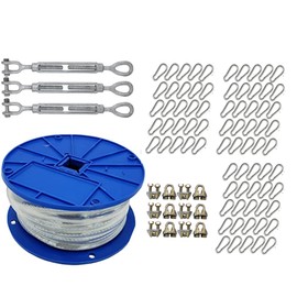 X-Heavy Duty Indoor/Outdoor Cable Kit for Baseball Softball Batting Cage Net with 1/2" turnbuckles, 1/4 cable clamps, and zinc snap clips (Cable Kit for Up To 70' Long Cage With 3 Turnbuckles)