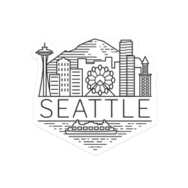Die Cut Sticker Seattle, Washington, Skyline, Simple Lines, Contour Vinyl Sticker 1 to 3 inches (Waterproof Decal for Cars, Water Bottles, Laptops, Coolers), Small