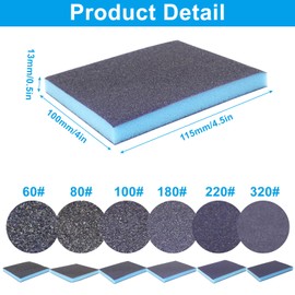 Cjueiom 6 Stück Schleifschwämme, Körnung 100, waschbar und wiederverwendbar, Sandschwamm, flexible Schwamm-Schleifpads, Schleifschwämme für Holz, Trockenbau, Metall