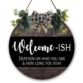 Welcome Sign for Front Door, Front Door Decor for Farmhouse Porch,12 in Round Wood Wreaths Wall Hanging, Round Wooden Hanging Sign Housewarming Gift for Spring Summer Fall All Seasons Holiday