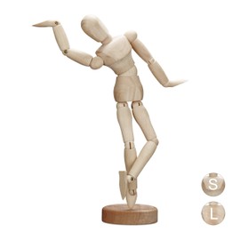 Relaxdays Gliederpuppe aus Holz, zeichnen, basteln, bewegliche Modellpuppe, Künstler, mit Ständer, 21,5 cm hoch, natur, Braun