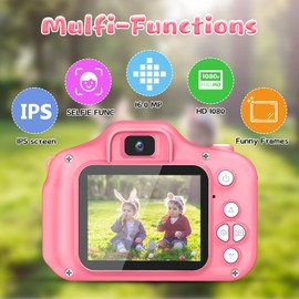 Kids Camera for Boys and Girls, GPOSY Digital Camera for Kids, Toddler Camera Christmas Birthday Toy Gifts for Kids Age 3 4 5 6 7 8 9 10 with 32GB SD Card, Video Recorder 1080P HD(Pink)