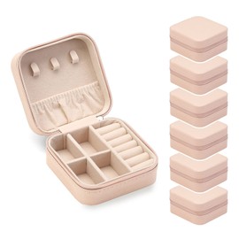 ZPROW Travel Jewelry Case, Mini Portable Jewelry Travel Boxes, Small Jewelry Organizer for Rings, Earrings, Pendants, Watches, Necklaces, Lipsticks Organizer Storage Holder Case (Pink-6packs)
