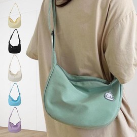 Women's Plain Casual Shoulder Bag Lightweight Handbag Fashion Underarm Crescent Satchel for Daily Use - Color: Green