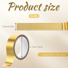 QfwdfcTrenz 4 Rolls Gold Washi Tape Shiny Metallic Color Wall Tape Foil Crafts Washy Sticker Self Adhesive Mirror Stickers Roll Decorative Strips for DIY Crafts Graphic Arts (0.59In x16FT)