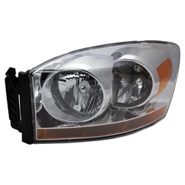 TRQ TRQ Driver Side Headlight Assembly Halogen Chrome Bezel Compatible with 2006-2008 Dodge Ram 1500 2006-2009 Ram 2500 Ram 3500 With Amber Bar CH2518114