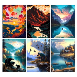 SENQAO 6 Packs Diamond Art Painting Kits, Mountain Lake Diamond Art Kits for Adults, Full Drill Diamond Rhinestone Arts Craft Embroidery Painting by Numbers for Home Wall Decor,11.8 x 15.7in