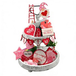 12 Pcs Mother's Day Wood Tiered Tray Decor Happy Mothers Day Sign Gift for Mom Heart Home Farmhouse Shelf Tabletop Decorations