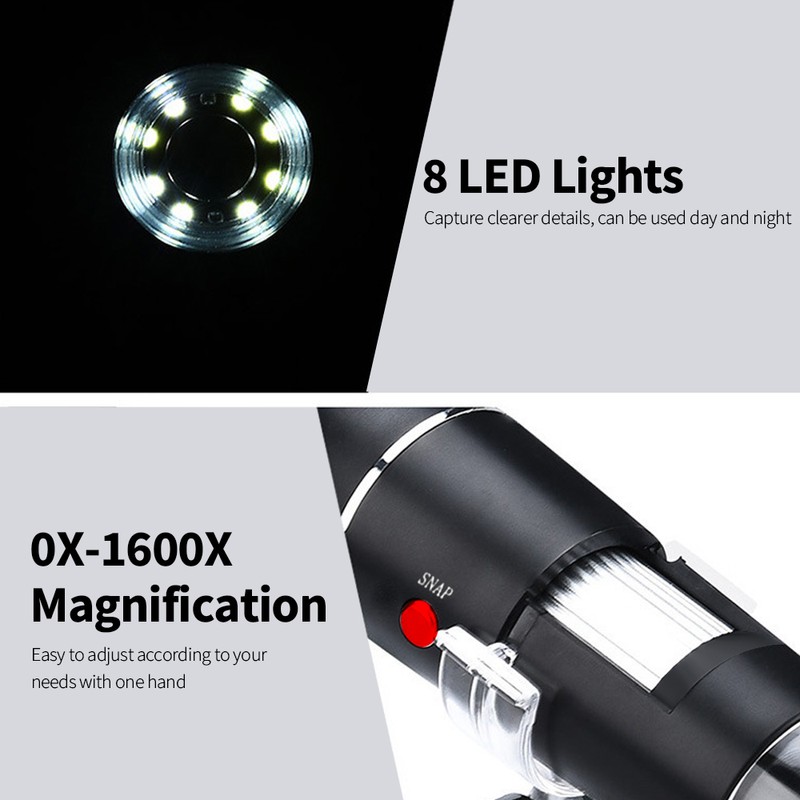 1600X Wired Digital Microscope Portable Handheld Microscope with USB+ USB