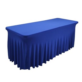 iEventStar Fitted Polyester One-Piece Table Skirt Spandex Table Cover Rectangle Tablecloth Wrinkle Resistant for Wedding Party Events (Royal Blue, 4ft)