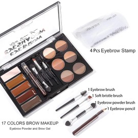 MAEPEOR Brow Contour Kit 25 Piece Waterproof Eyebrow Palette Set 12 Colors Eyebrow Powder 5 Colors Brow Wax 3 Brushes 1 Eyebrow Pencil for Novice and Professional (Set 00)