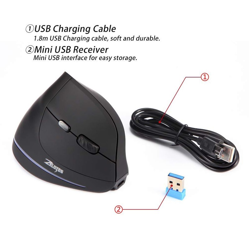 ZELOTES Kabellose Maus, kabellos, 2,4 GHz, ergonomisch, mit 6 Tasten,