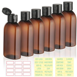 Travel Shampoo Bottles 6 Pack 3.4oz/100ml TSA Approved Squeezable Travel Size Bottles for Toiletries Leak-proof Shampoo and Conditioner Bottle Empty Plastic Squeeze Bottle Travel Essentials(Brown)