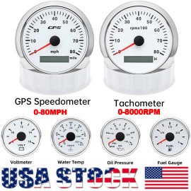 ARTILAURA 6 Gauge Set 85mm GPS Speedometer 0-80MPH Tachometer 8000RPM Gauge Waterproof US