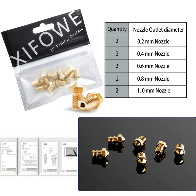 XIFOWE Nozzles 10 pcs 3D Printer Extruders Brass Nozzles for