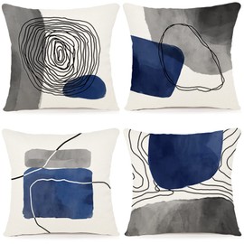 ZWJD Cushion Covers, 50 x 50 cm, Set of 4, Outdoor Cushion Covers, Linen Cushion Covers, Geometric Pattern, for Sofa, Living Room, Decorative, A082-20