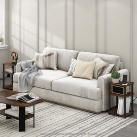 Furinno JUST Side Table Set of 2, 3-Tier End Table with Charging Station, Open Shelf Night Stand, Bedside Table with USB and Type-C Charging Port, for Living Room, Bedroom, Amber Pine