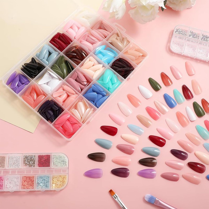 ieron 24 Colours 576 Pieces Artificial Nails Acrylic for Nail