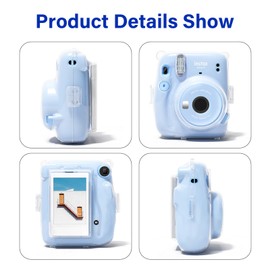 MUZIRI KINOKOO Fuji Mini 11 Case Transparent - Hard Carrying Case for Fuji Mini 11 Camera - with Back Camera Bag and Shoulder Strap, transparent, camera bag