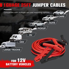 FIERYRED 1 Gauge 25 FT Quick Connect Jumper Cables, 1000A Heavy Duty Booster Cables with Travel Bag，Battery Jumper Cable for Truck, Diesel Trucks, SUV and Car