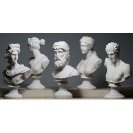 Set 5 Bust Head God Zeus Artemis Aphrodite Hermes Apollo Greek Roman Cast Alabaster Statues