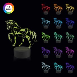 CooPark Nachtlichter Geschenke für Kinder Pferd 3D Illusion Nachttischlampe 16 Farben ändern sich mit Fernbedienung Beste Geburtstagsgeschenke für Kinder Baby Boy